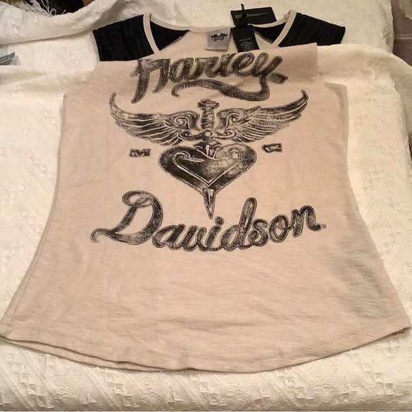 NWT Harley Davidson sleeveless shirt top medium Tan and Black - Picture 3 of 9